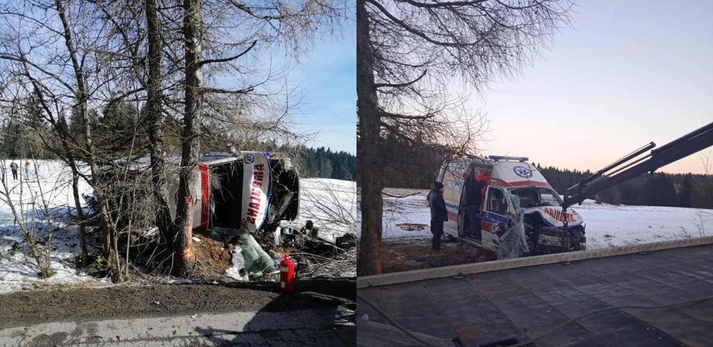 Wypadek karetki w Czyrnej. W akcji uczestniczył śmigłowiec LPR Wypadek karetki w Czyrnej. W akcji uczestniczył śmigłowiec LPR